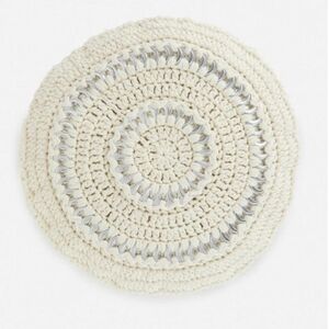 GANNI Ring-embellished crocheted cotton Beret One size Nwt In White/silver